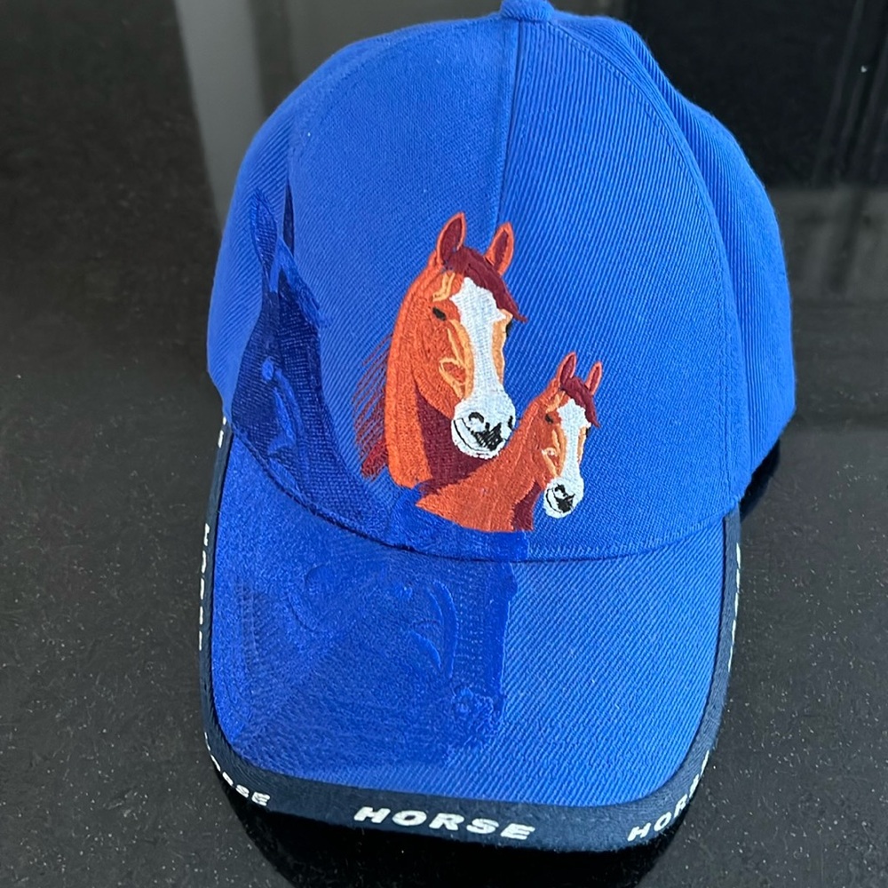 Equestrian themed Velcro strap back hat. Unisex.